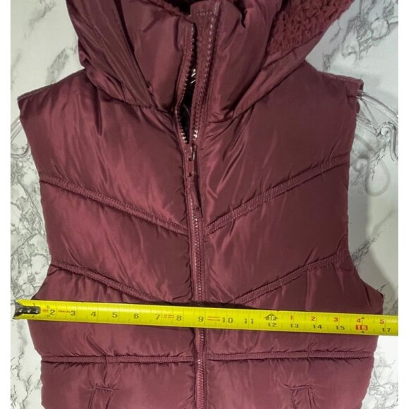 Aeropostale Puffer Vest With Hood & Sherpa Lining In Maroon For Women S - Picture 6 of 9